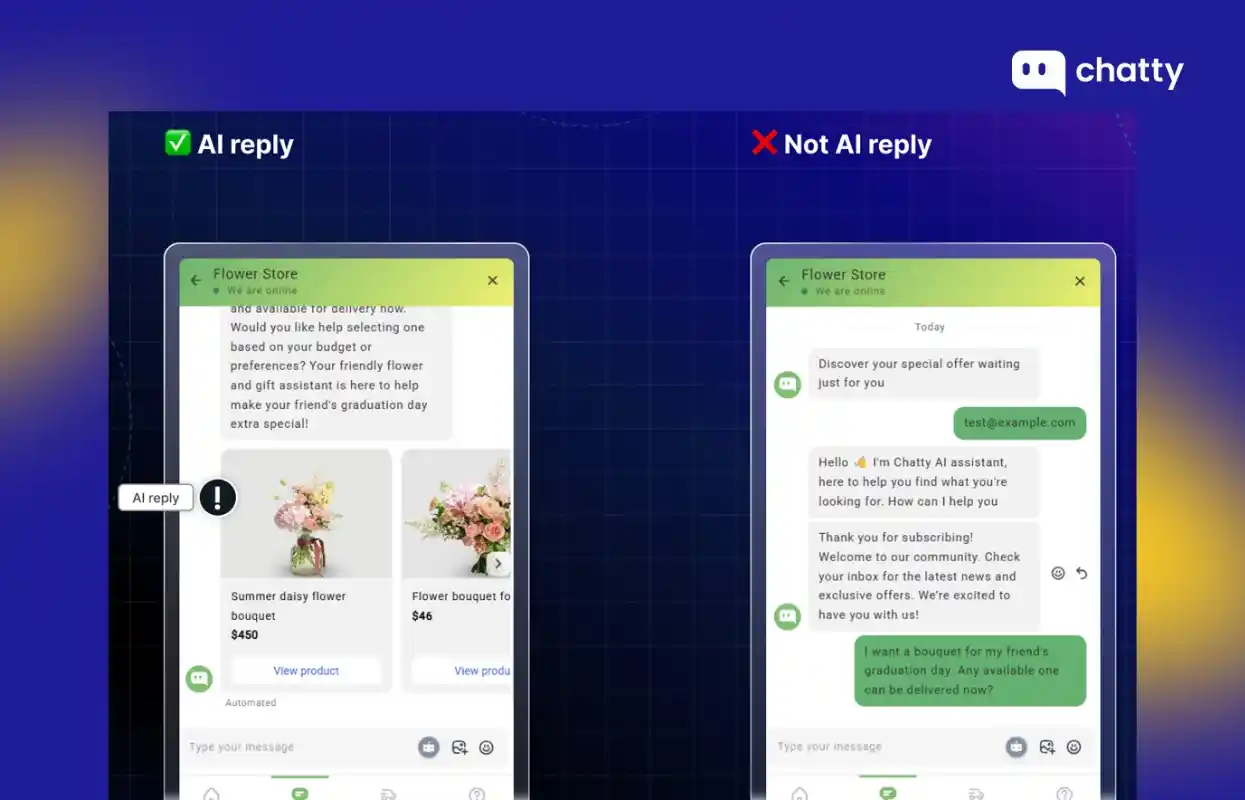 ai reply vs non ai reply customer chatty