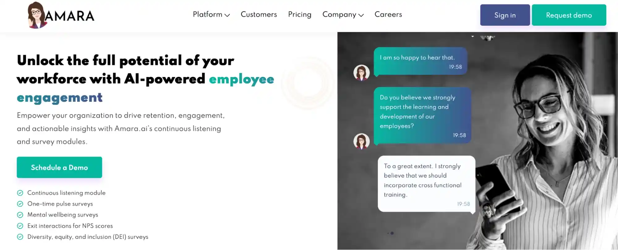 amara ai employee engagement platform with chat surveys