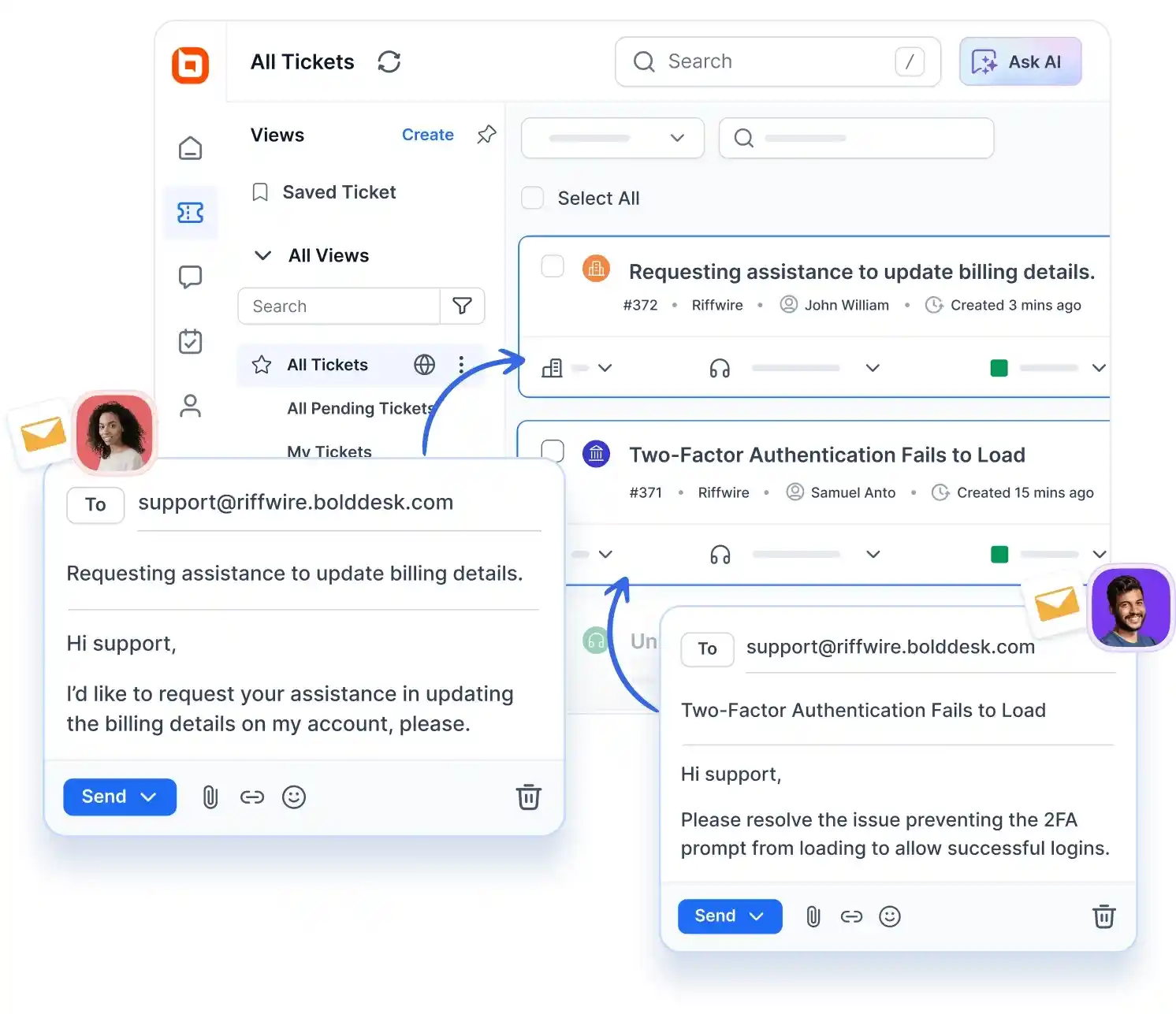 centralized customer support inbox with email tickets