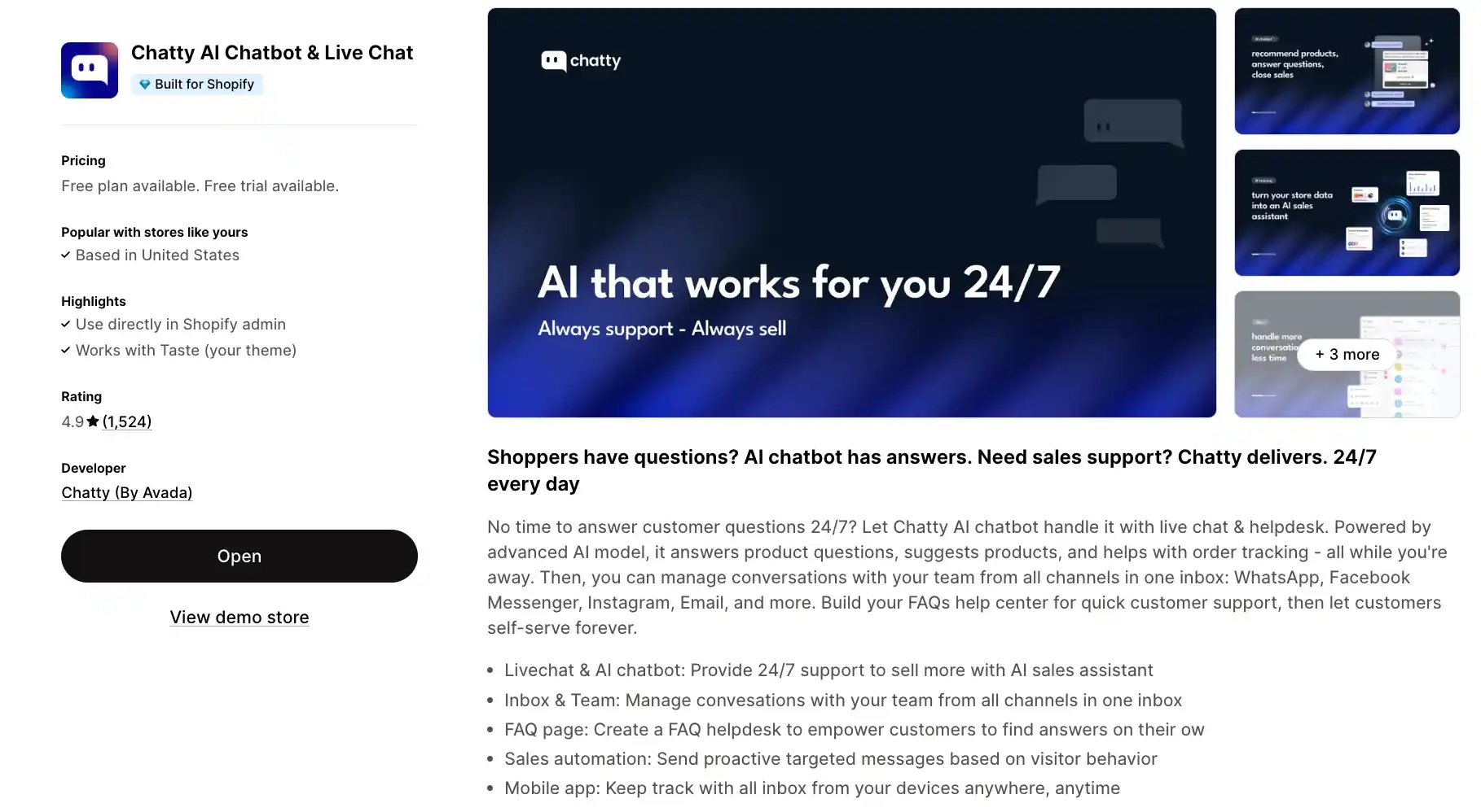 chatty ai chatbot 24/7 support for shopify