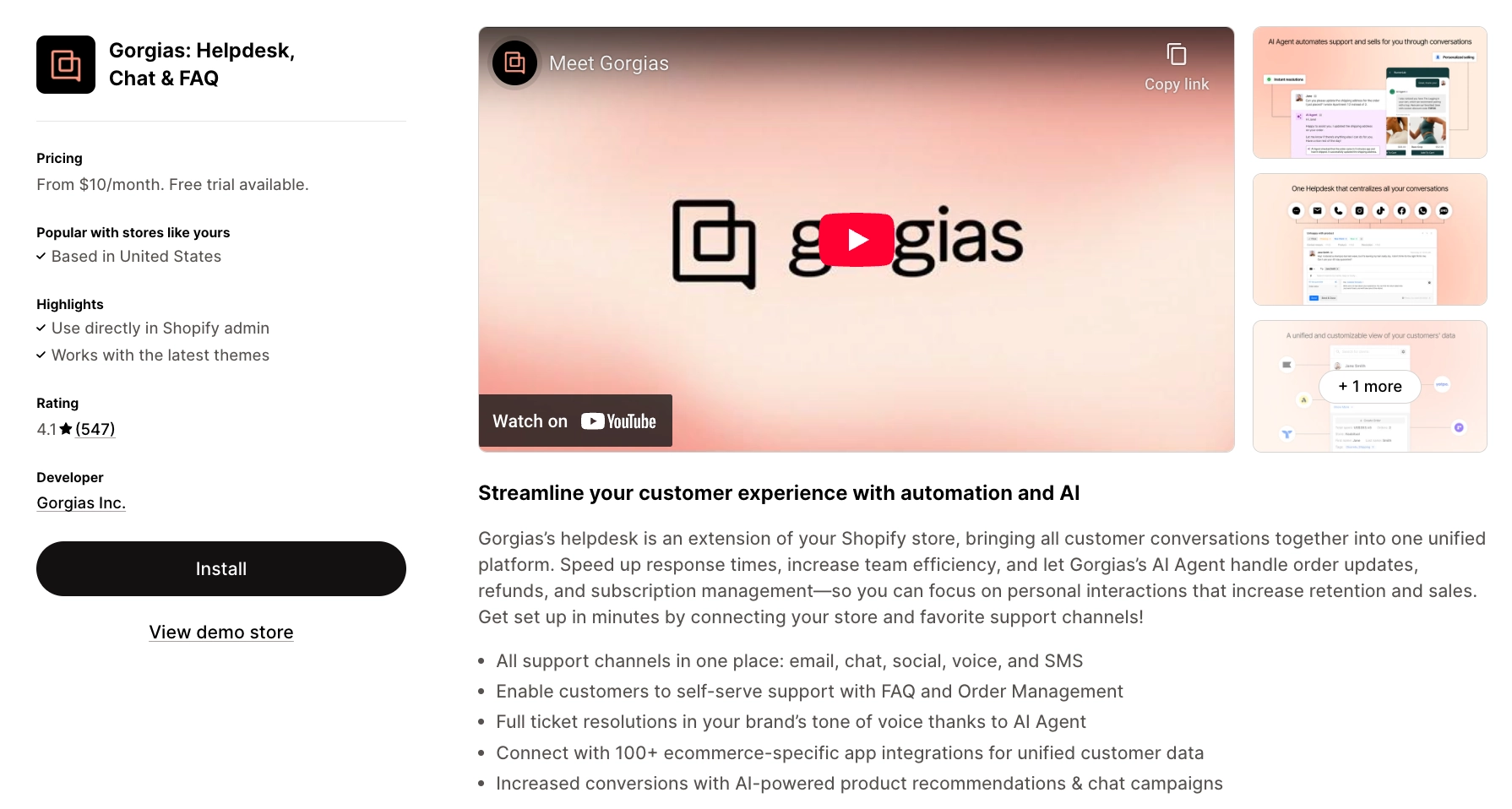 gorgias helpdesk dashboard for shopify support