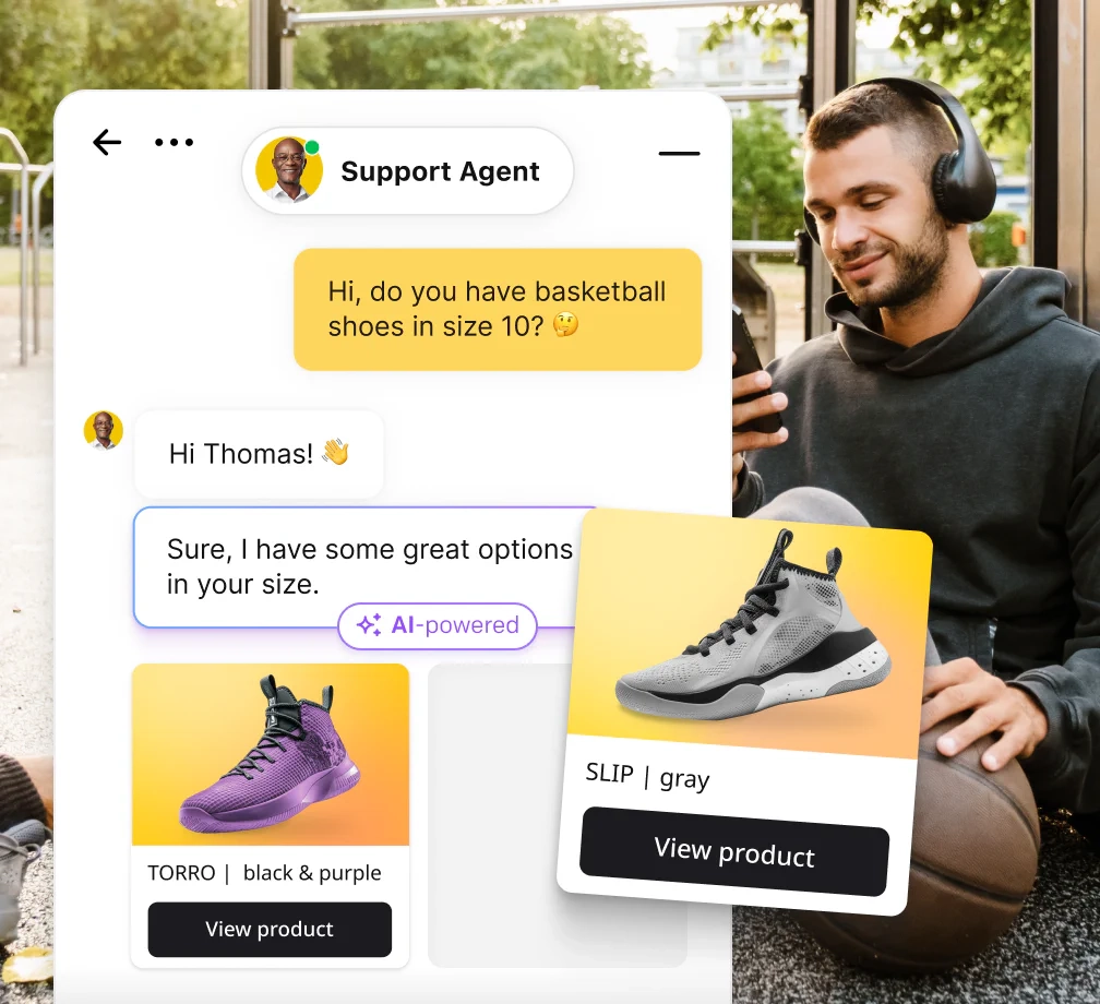 man chatting ai agent receiving shoe recommendations