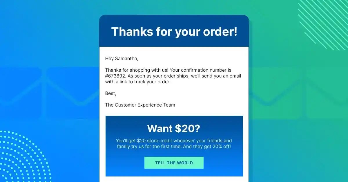 order confirmation email referral discount offer